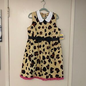 HARAJUKU Leopard Print Peter Pan Collar woven Dress with Front Bow! New! XL